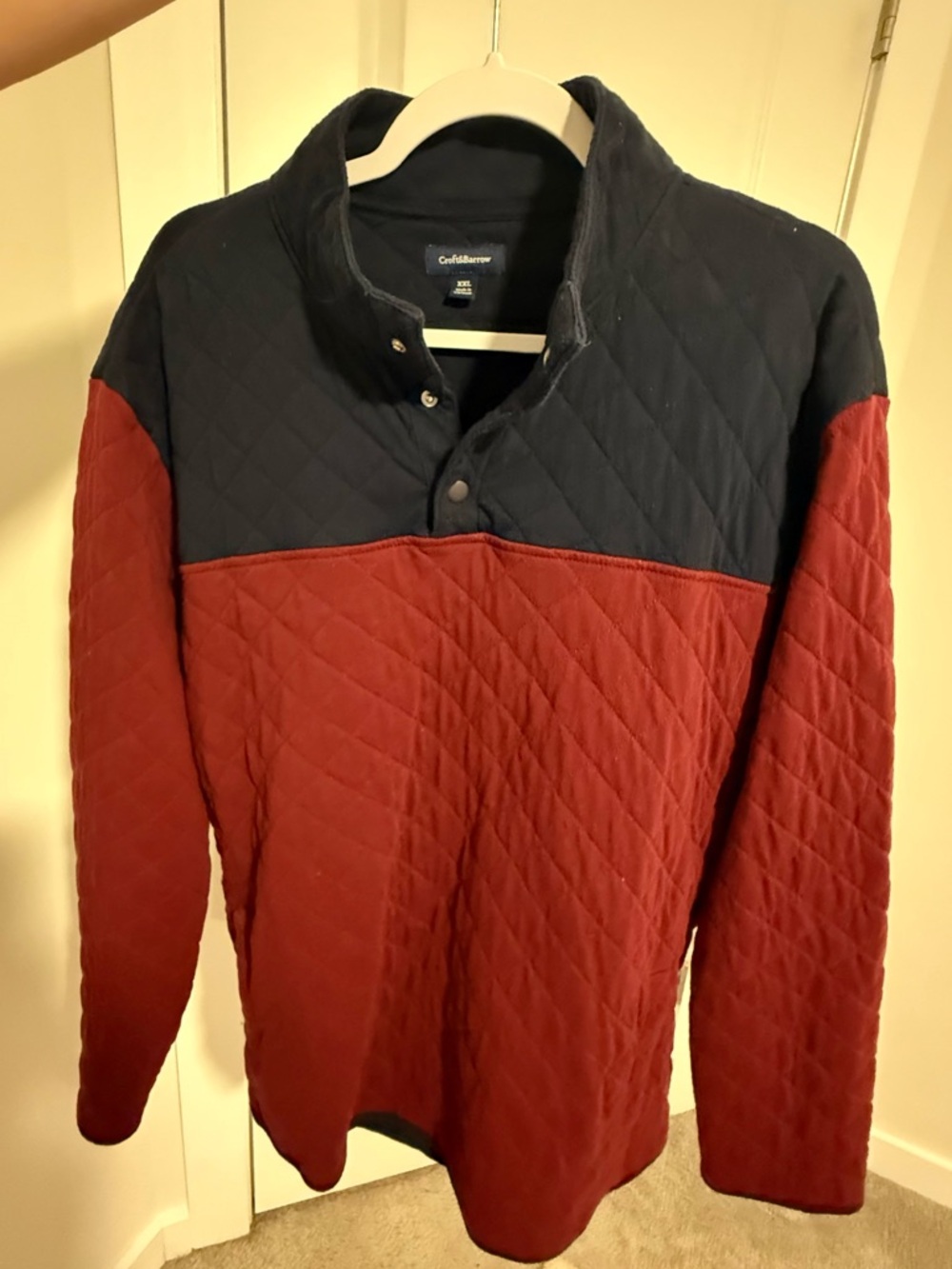 Croft & Barrow Blue and Red Quilted Snap-Front Sweater